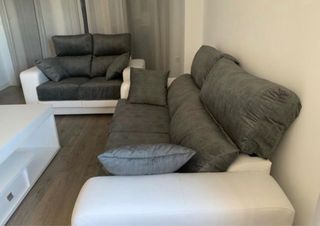 Conjunto Sofás 3 y 2 Plazas Gris/Blanco