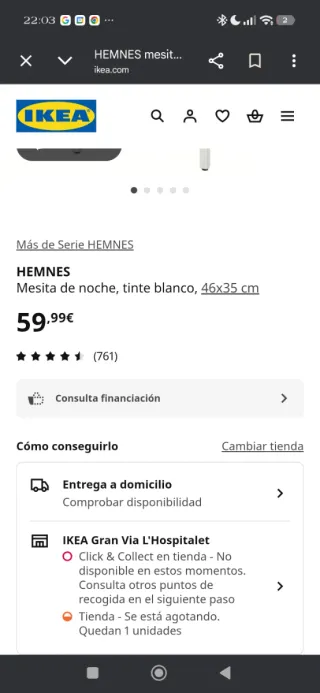 Pareja Mesitas Noche IKEA HEMNES Blancas