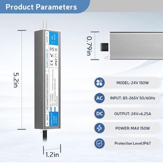 Transformador 220V a 24V 150W 6,25A Ultra Fino Fuente Alimentacion 220V a 24V