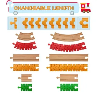 Vías tren de madera y piezas varias. 2 piezas