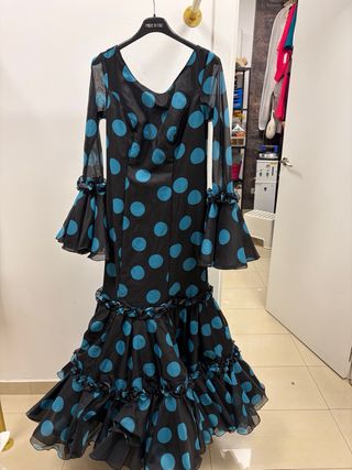 Vestido Flamenca Lunares Negro y Azul