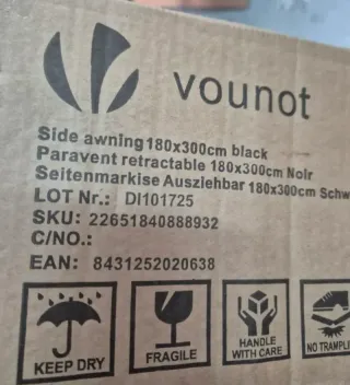 VOUNOT Toldo lateral retráctil 180x300 cm negro