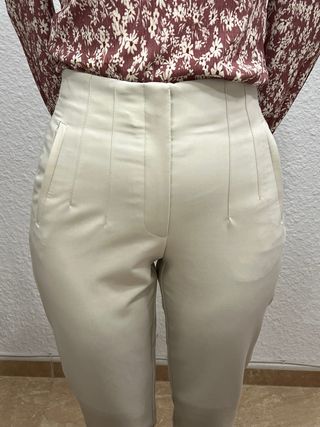 Pantalón Zara Talla S Crema Mujer