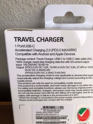 Caricabatterie Samsung 45W PD con Cavo USB-C