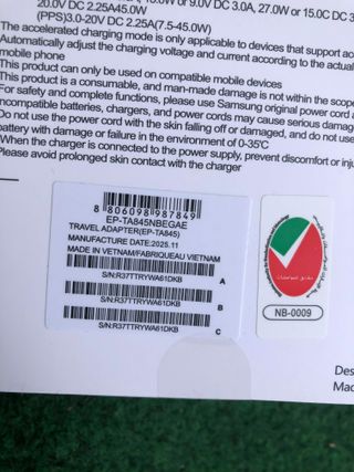 Caricabatterie Samsung 45W PD con cavo USB-C