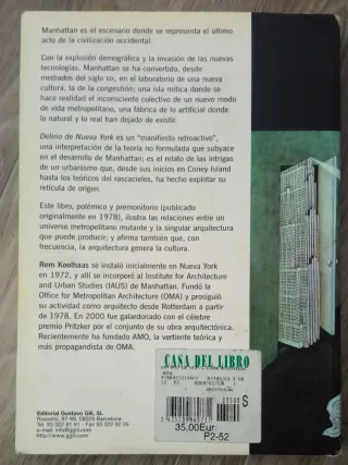 Libro "Delirio de Nueva York". Rem Koolhass.