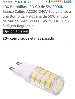 10x Bombillas LED G9 5W Blanco Cálido