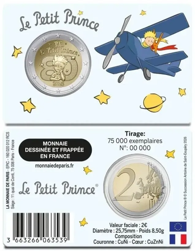 Coincard 2 euros Francia 2026 principito avion