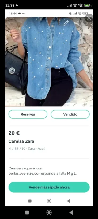 Camisa vaquera Zara con perlas