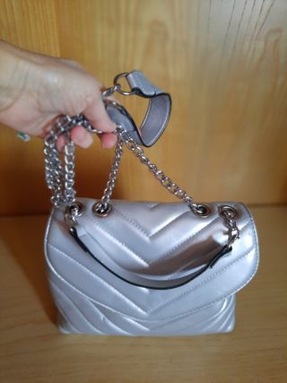 Borsa a tracolla argento trapuntata