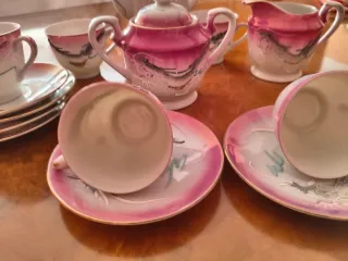 Juego de café porcelana rosa y blanco