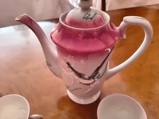Juego de café porcelana rosa y blanco