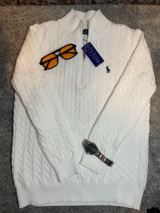 Polo Ralph Lauren Jersey en Punto de Ochos blanco.