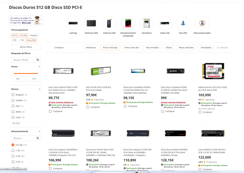 Discos duros SSD M.2 NVME 512GB Varios modelos