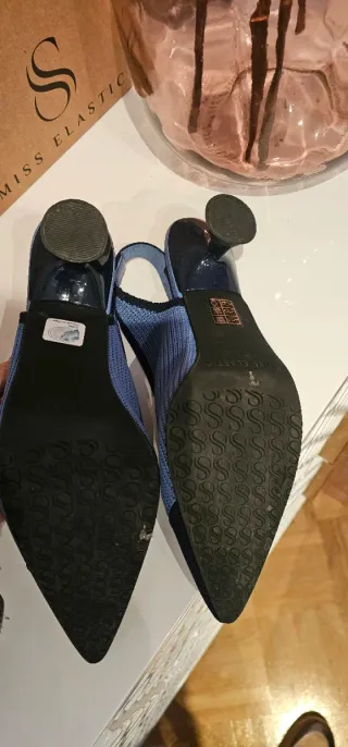 Zapatos Slingback Tacón Escultura Azul Negro