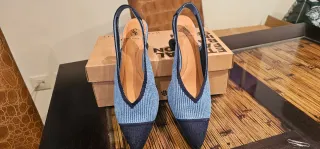 Zapatos Slingback Tacón Escultura Azul Negro