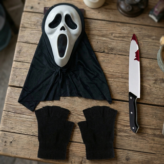 Disfraz Scream: Máscara, Guantes y Cuchillo Falso