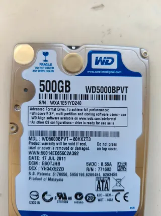 Disco Duro WD Scorpio Blue 500GB SATA 2.5”