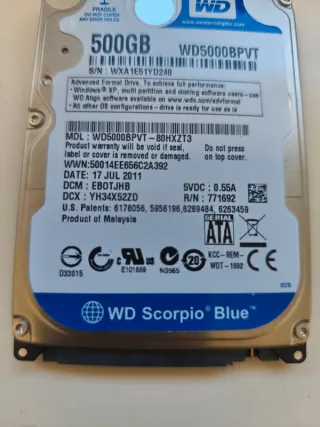 Disco Duro WD Scorpio Blue 500GB SATA 2.5”