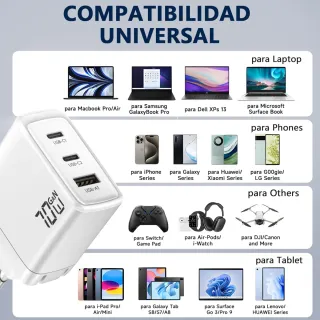 Cargador USB C 70W Magnético 3 Puertos