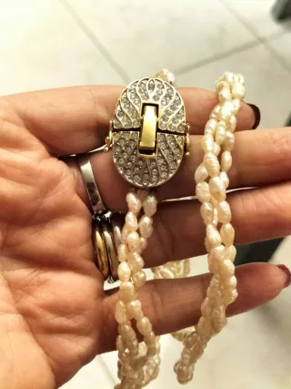 Collana vintage perle scaramazze e gancio argento