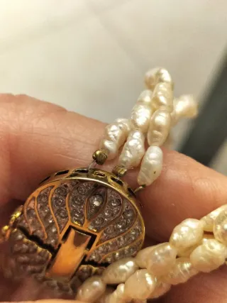 Collana vintage perle scaramazze e gancio argento