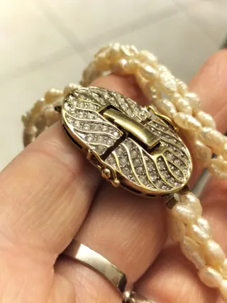 Collana vintage perle scaramazze e gancio argento