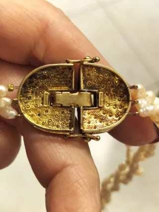 Collana vintage perle scaramazze e gancio argento