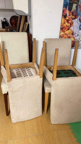 Conjunto 6 sillas de tela y madera 2 piel 4 tela