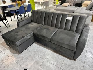 Sofá Cama Terciopelo Gris con Arcón