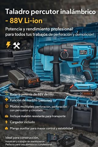 Taladro Percutor Inalámbrico 88V Li-ion