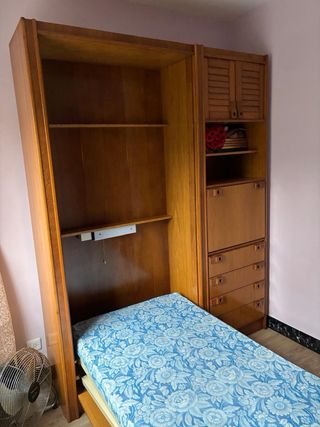 Armario de madera con escritorio y estanterías