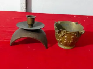 Candelabro y cenicero de bronce antiguo