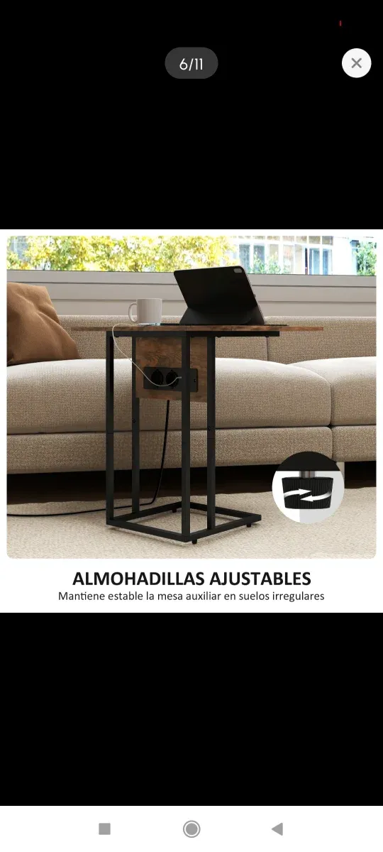 Mesa auxiliar sofá plegable con estación de carga