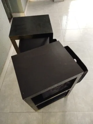 2 ESTANTERÍAS / ESTANTES NEGRAS CON CAJONES TELA