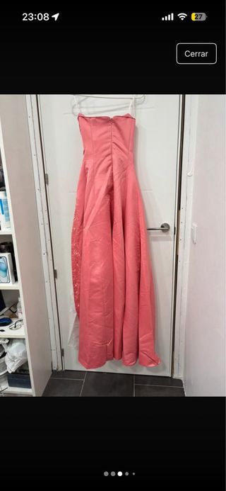 Vestido largo rosa y blanco