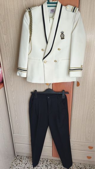 Traje de comunión niño blanco y negro, talla 11