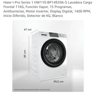Lavadora Haier 11KG Carga Frontal Vapor Blanca