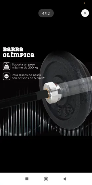 Barra de acero para pesas 180x5cm y 170x2,5cm