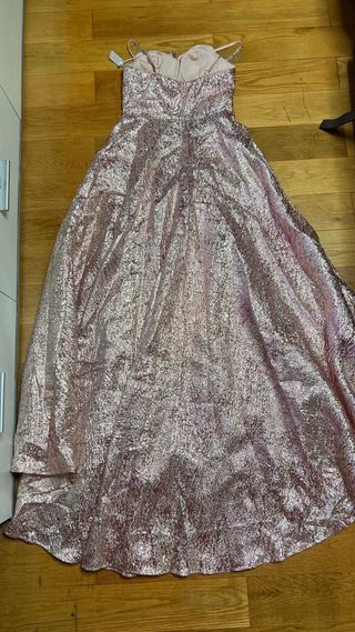 Vestido largo rosa y plateado