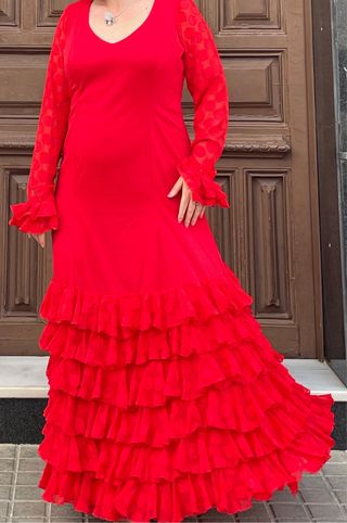 Traje de Flamenca rojo Talla Grande 48-54 Elástico