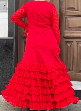 Traje de Flamenca rojo Talla Grande 48-54 Elástico