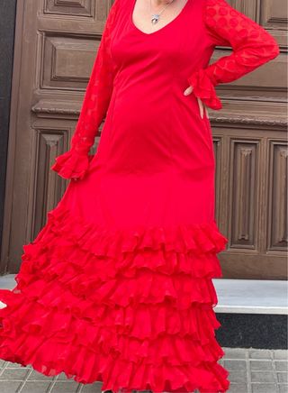 Traje de Flamenca rojo Talla Grande 48-54 Elástico