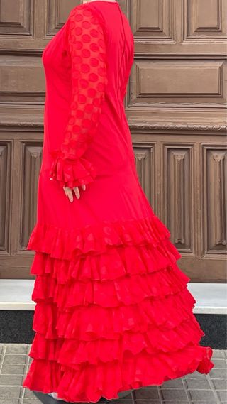 Traje de Flamenca rojo Talla Grande 48-54 Elástico