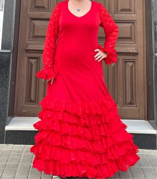 Traje de Flamenca rojo Talla Grande 48-54 Elástico