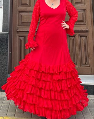 Traje de Flamenca rojo Talla Grande 48-54 Elástico