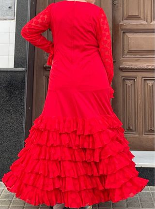 Traje de Flamenca rojo Talla Grande 48-54 Elástico