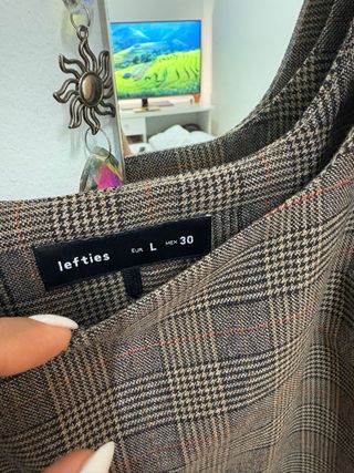 Vestido de cuadros marrón y beige