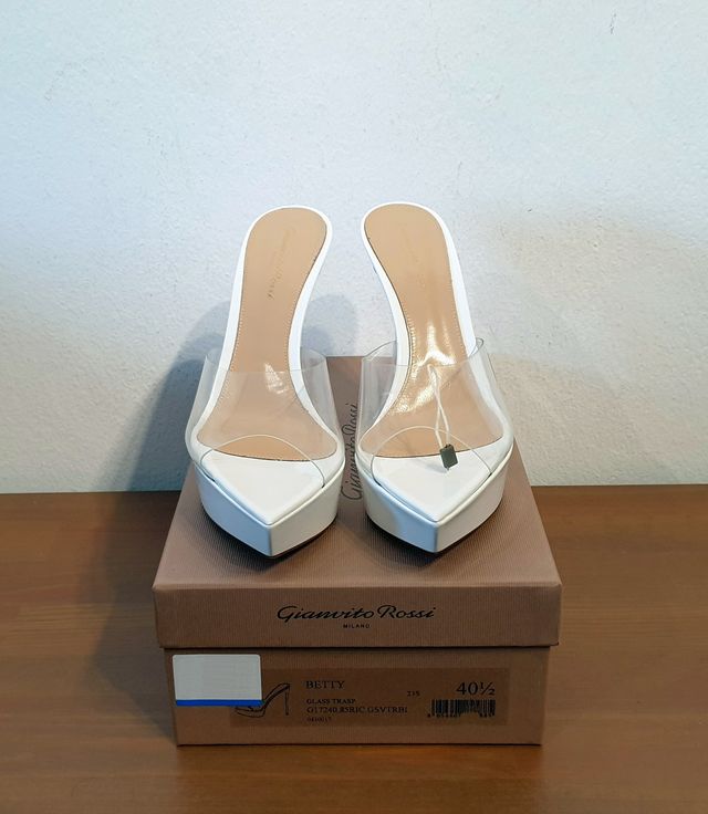 Sandali, tacco, pelle, bianco, Gianvito Rossi 40,5