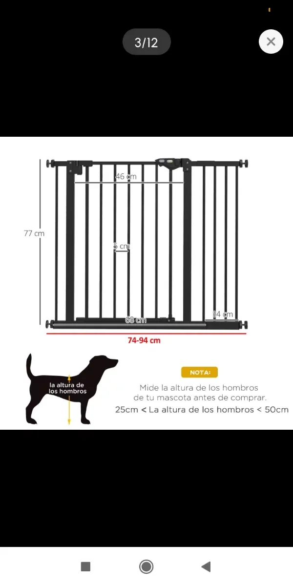 Barrera de seguridad reja perros 74-94cm extensión